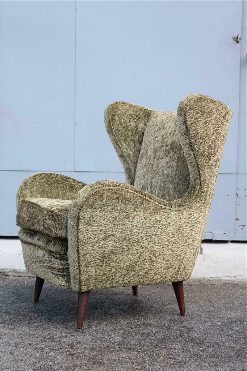 photo furniture Mid Century Italian Armchair In Green Velvet With Wooden Feet Gio Pont Style
