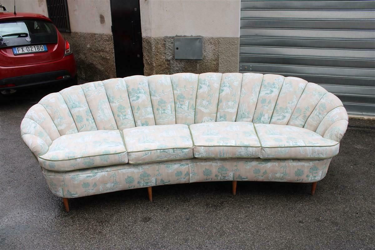 Large Shell Sofa Guglielmo Ulrich 1950s Italy Decorated Velvet Fabric Ochres photo vinterior