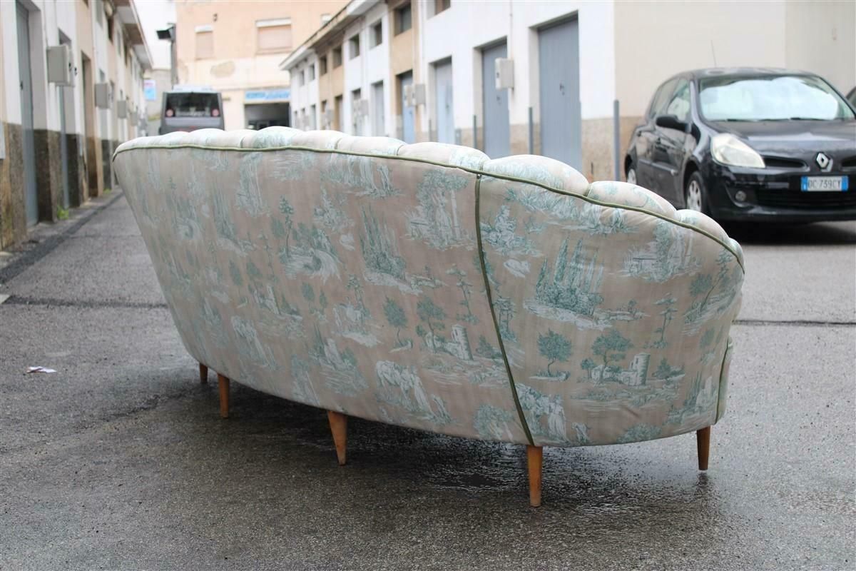 Large Shell Sofa Guglielmo Ulrich 1950s Italy Decorated Velvet Fabric Ochres photo vintage
