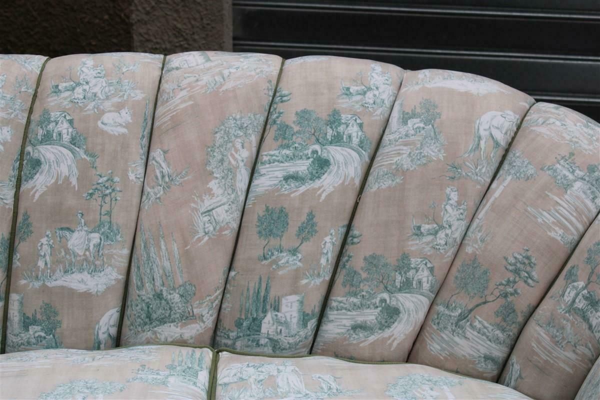 photo vinterior Large Shell Sofa Guglielmo Ulrich 1950s Italy Decorated Velvet Fabric Ochres