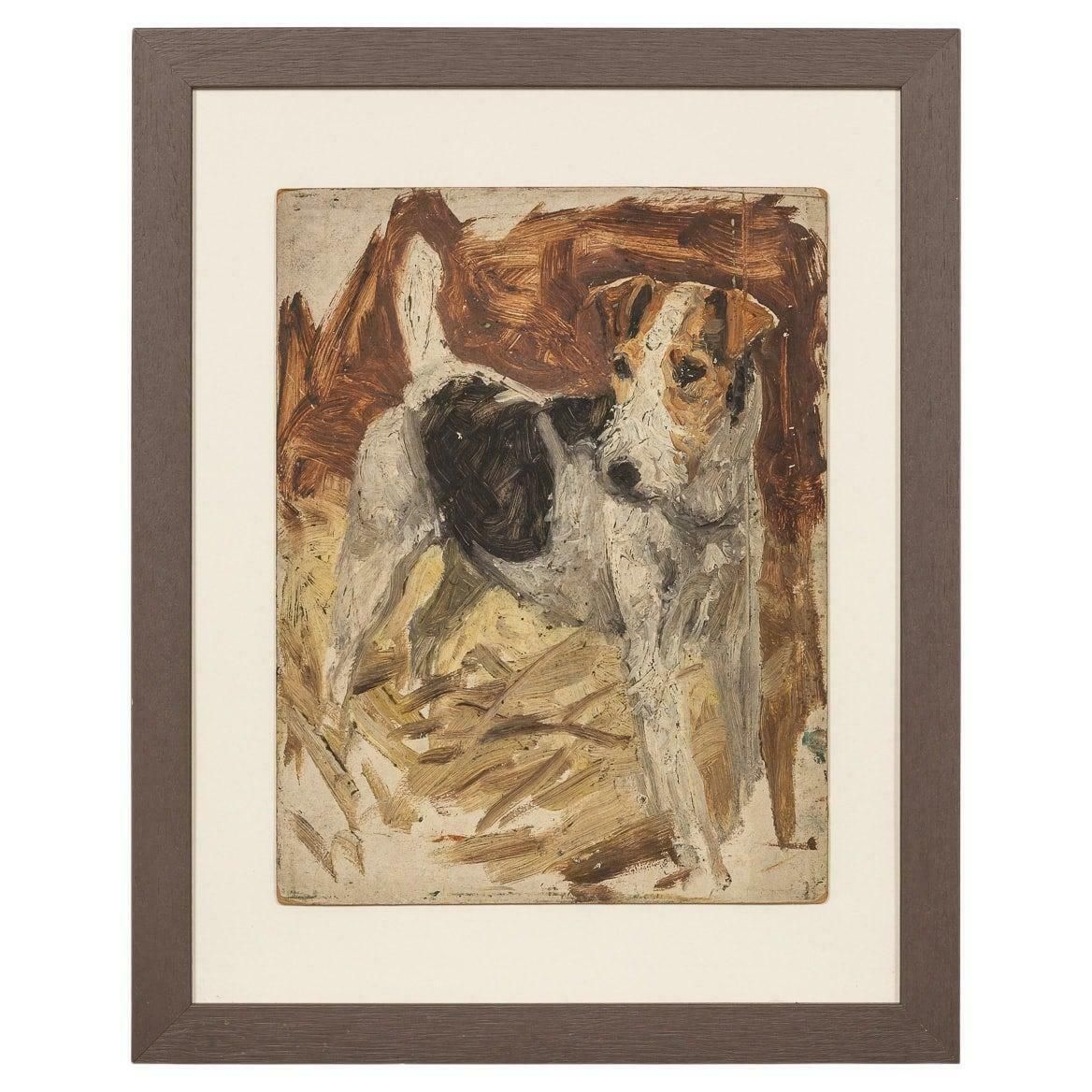 Antique 20thc Framed Jack Russell Terrier Oil On Canvas By Frederick Thomas Daws photo vinterior