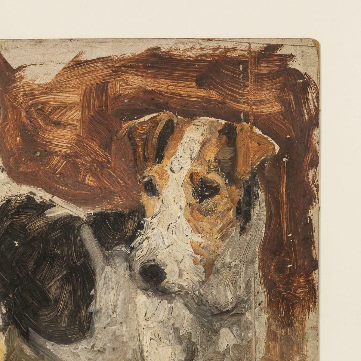 Antique 20thc Framed Jack Russell Terrier Oil On Canvas By Frederick Thomas Daws photo vintage