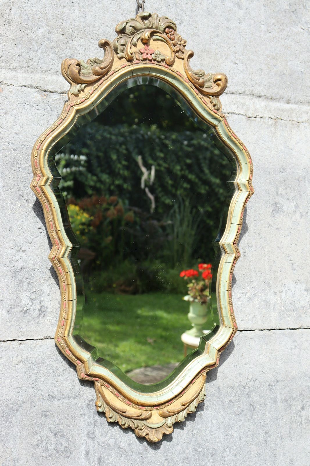 Italian Polychrome Floral Rococo Style Mirror By Knitter Duro (St.59) photo furniture