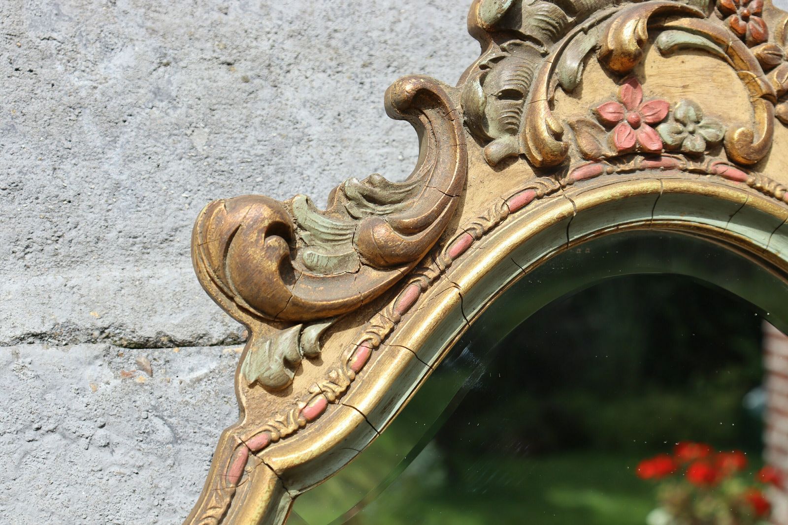 Italian Polychrome Floral Rococo Style Mirror By Knitter Duro (St.59) photo 174.0