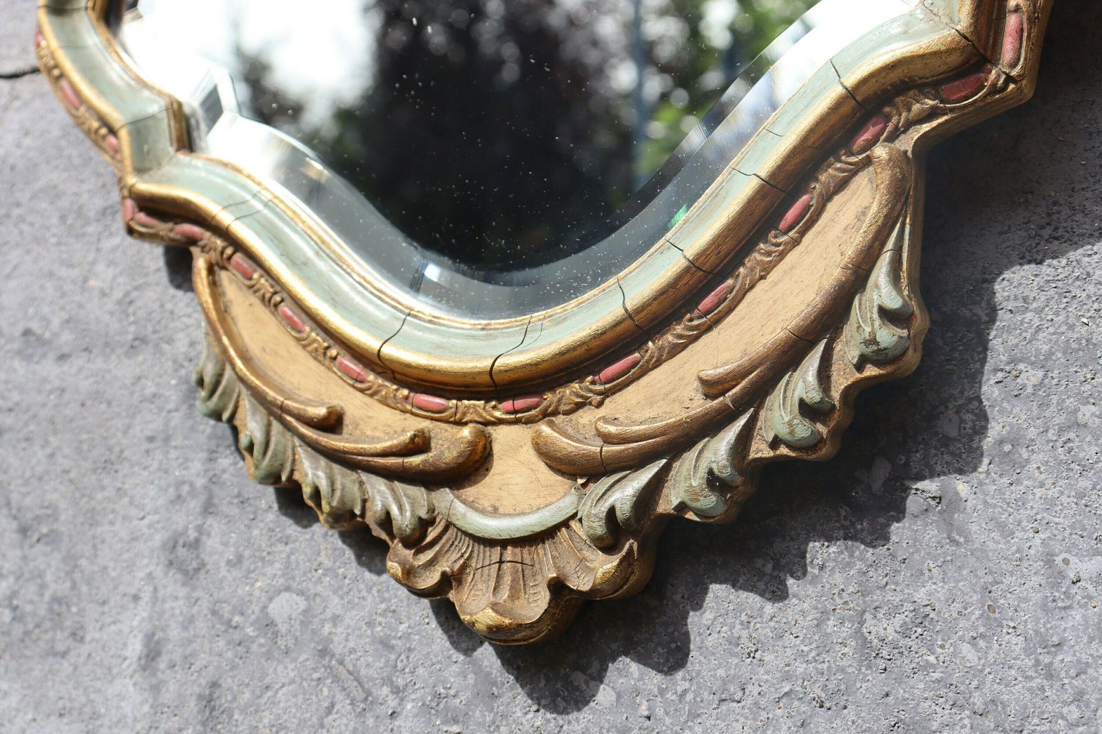 Italian Polychrome Floral Rococo Style Mirror By Knitter Duro (St.59) photo vintage