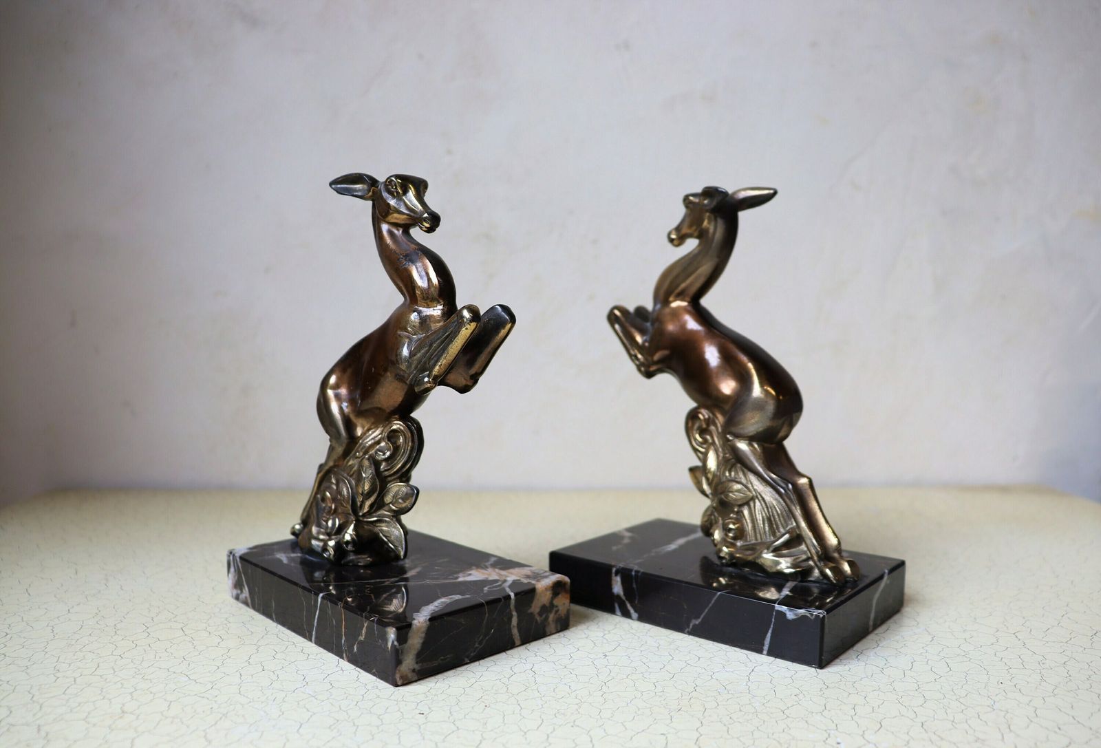 A Set Of French Art Deco Bookends, Deers On A Marble Base (St.94) photo furniture
