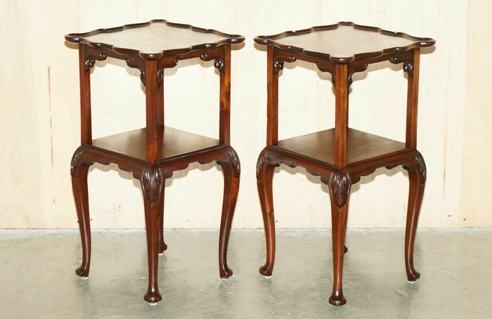 Pair Of Stunning Thomas Chippendale Style Two Tiered Mahogany Side End Tables photo furniture