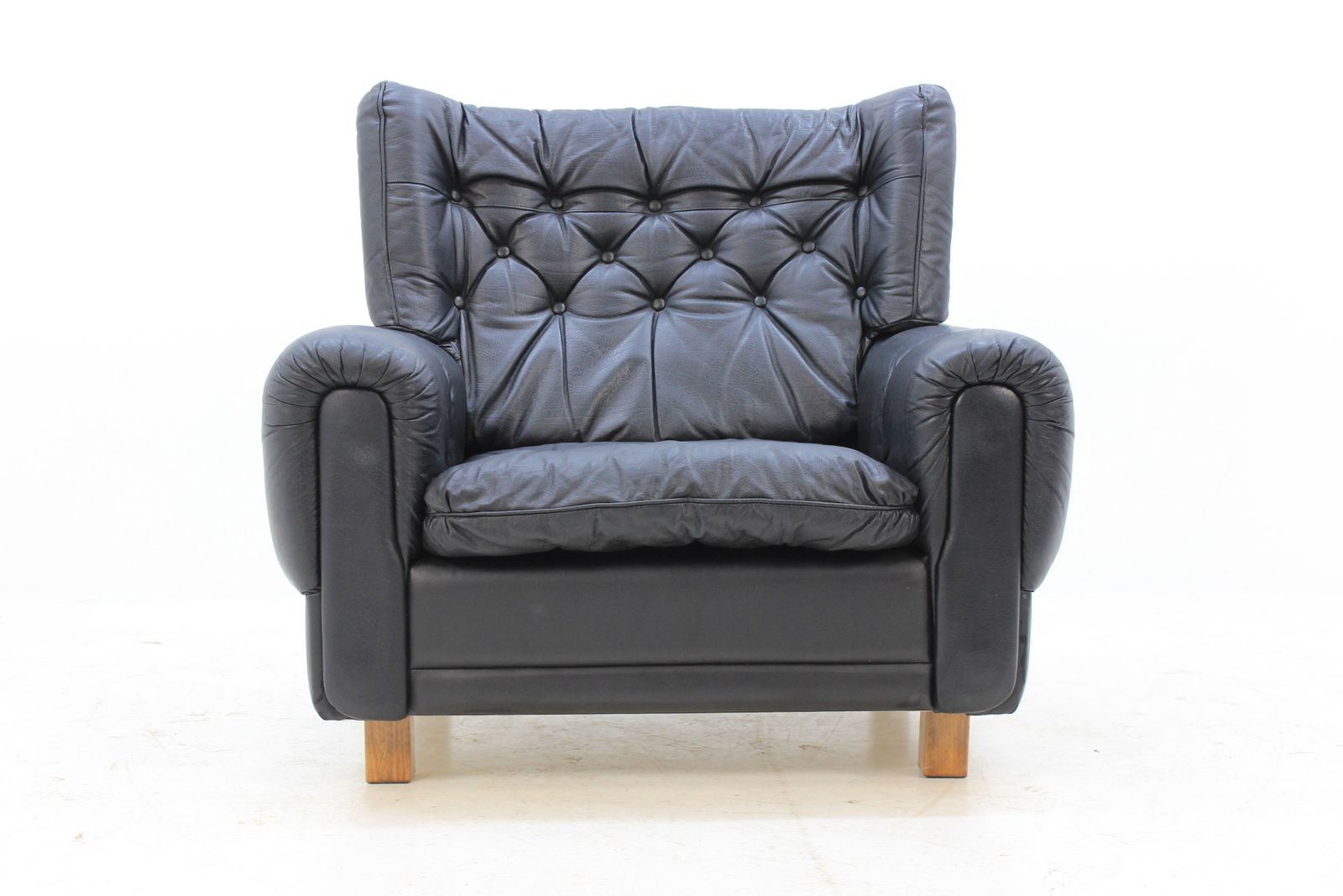 Set Of Midcentury Black Leather Armchairs, 1970s photo furniture