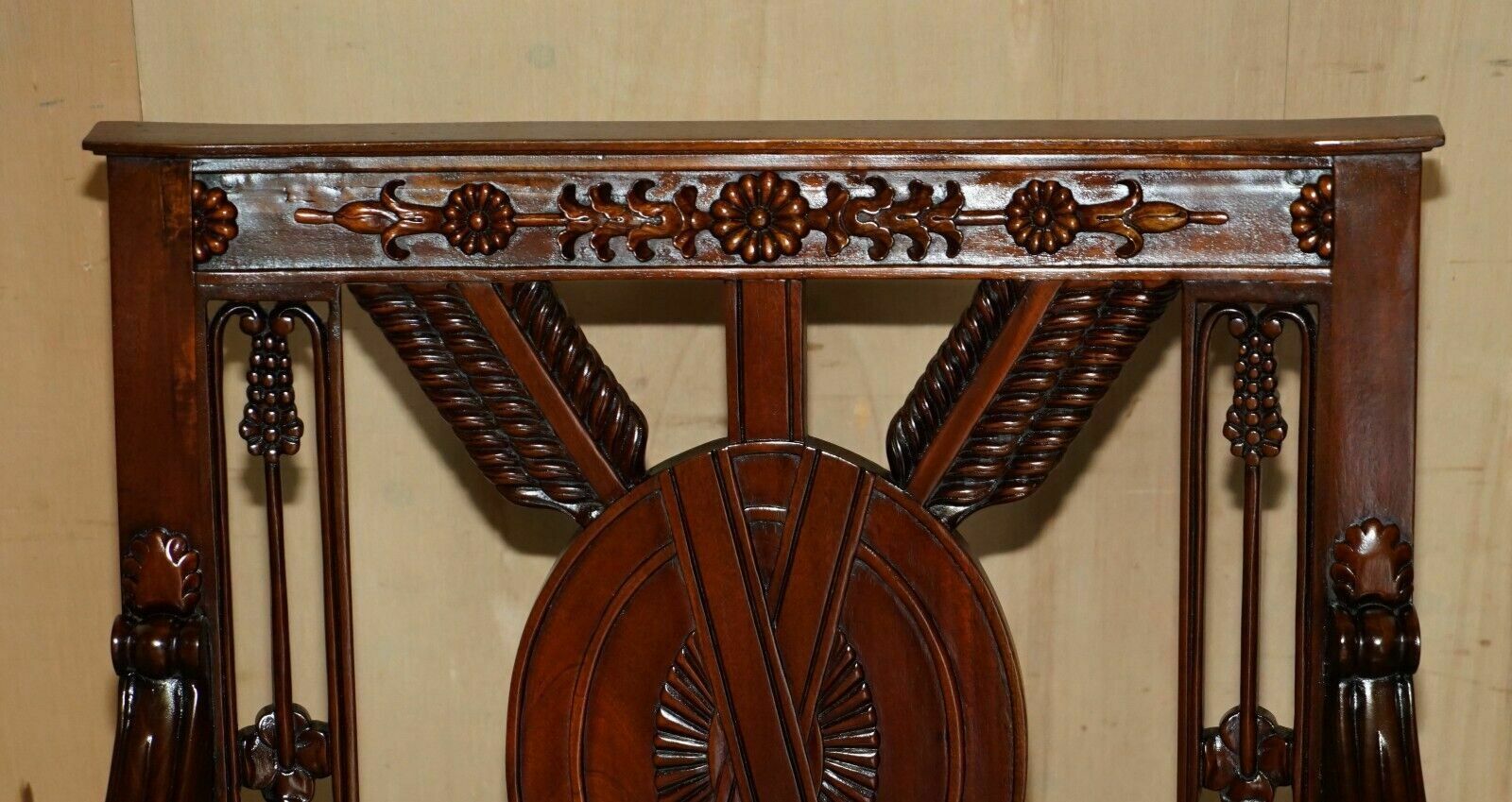 Exquisite Pair Of Hand Carved Mahogany Library Armchairs Lion Griffon Wing Arms photo 5750.0