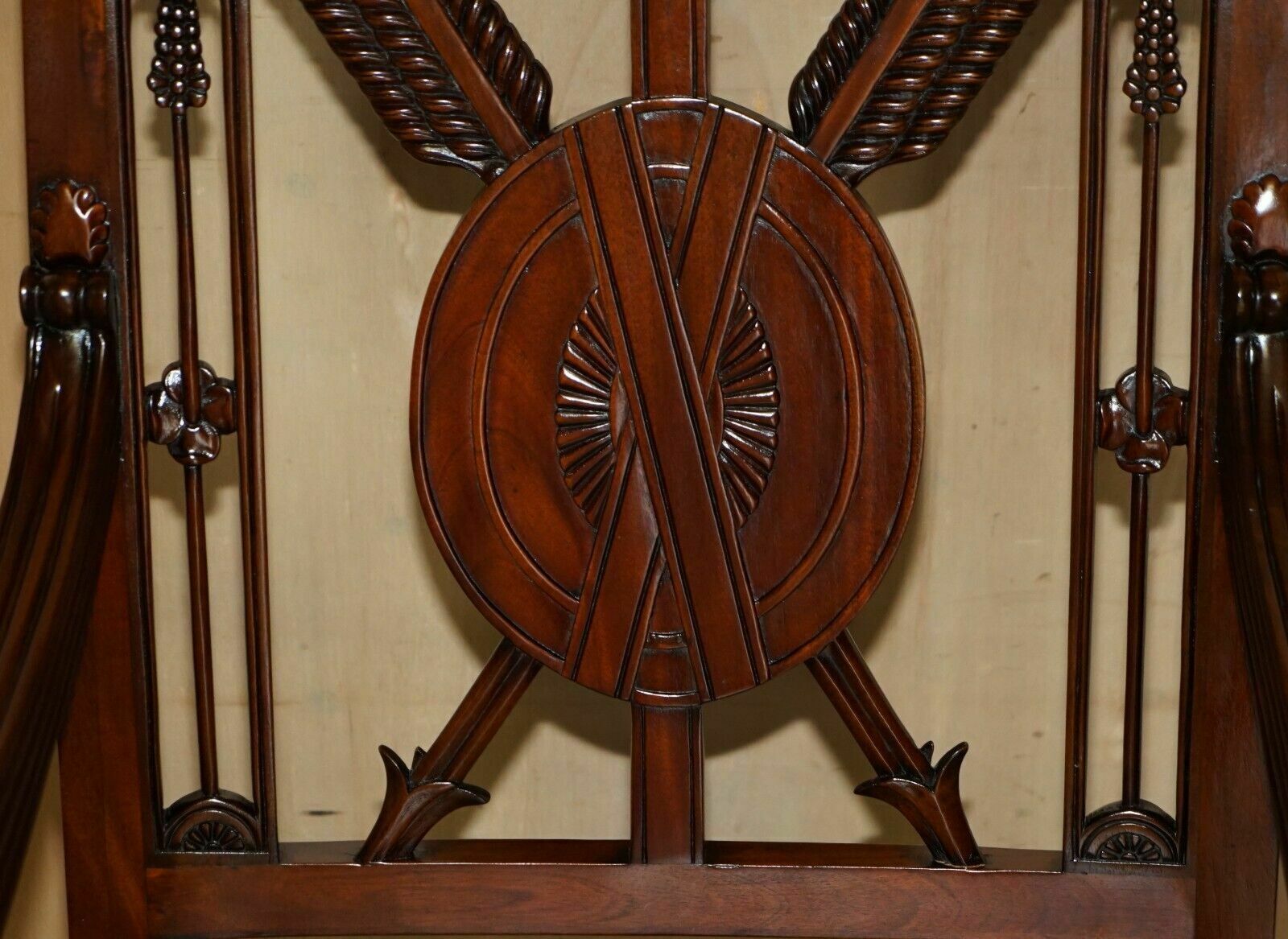 Exquisite Pair Of Hand Carved Mahogany Library Armchairs Lion Griffon Wing Arms photo vinterior
