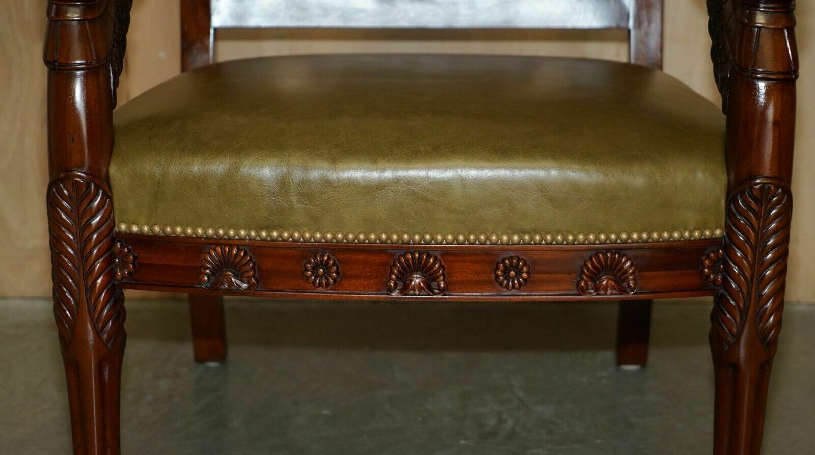 photo buy Exquisite Pair Of Hand Carved Mahogany Library Armchairs Lion Griffon Wing Arms