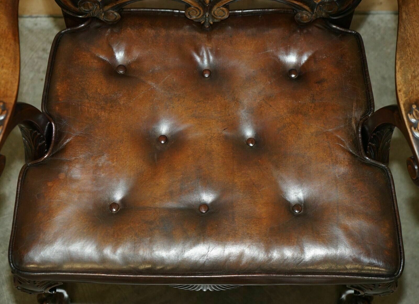 photo for sale Victorian Thomas Chippendale Lion's Hairy Paw Bergere Brown Leather Armchair