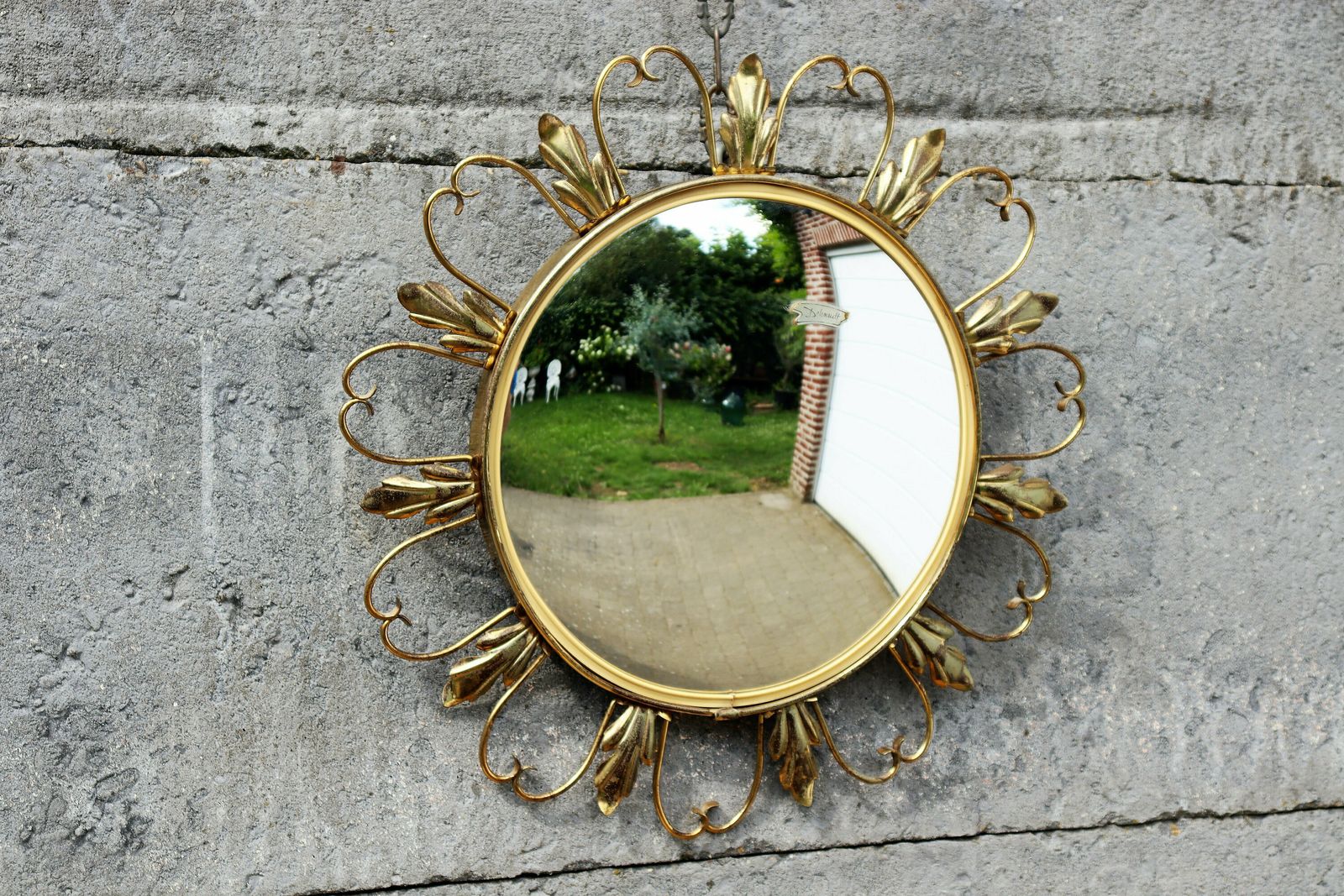 Hollywood Regency Convex Brass Butler Or Witch Eye Mirror 1970's By Deknudt (St.105) photo Home Decor