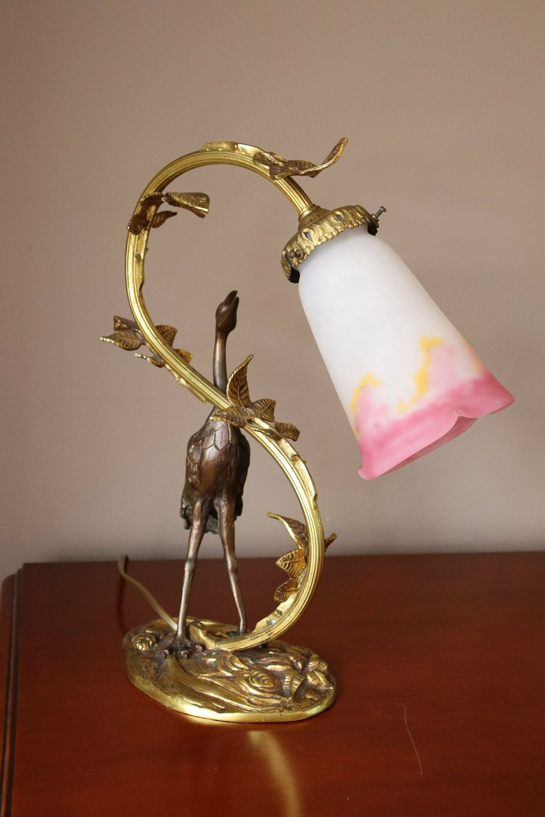 Pair Of French Art Nouveau Bronze Heron Desk Lamps Muller Freres Luneville 1920's (St.24) photo furniture