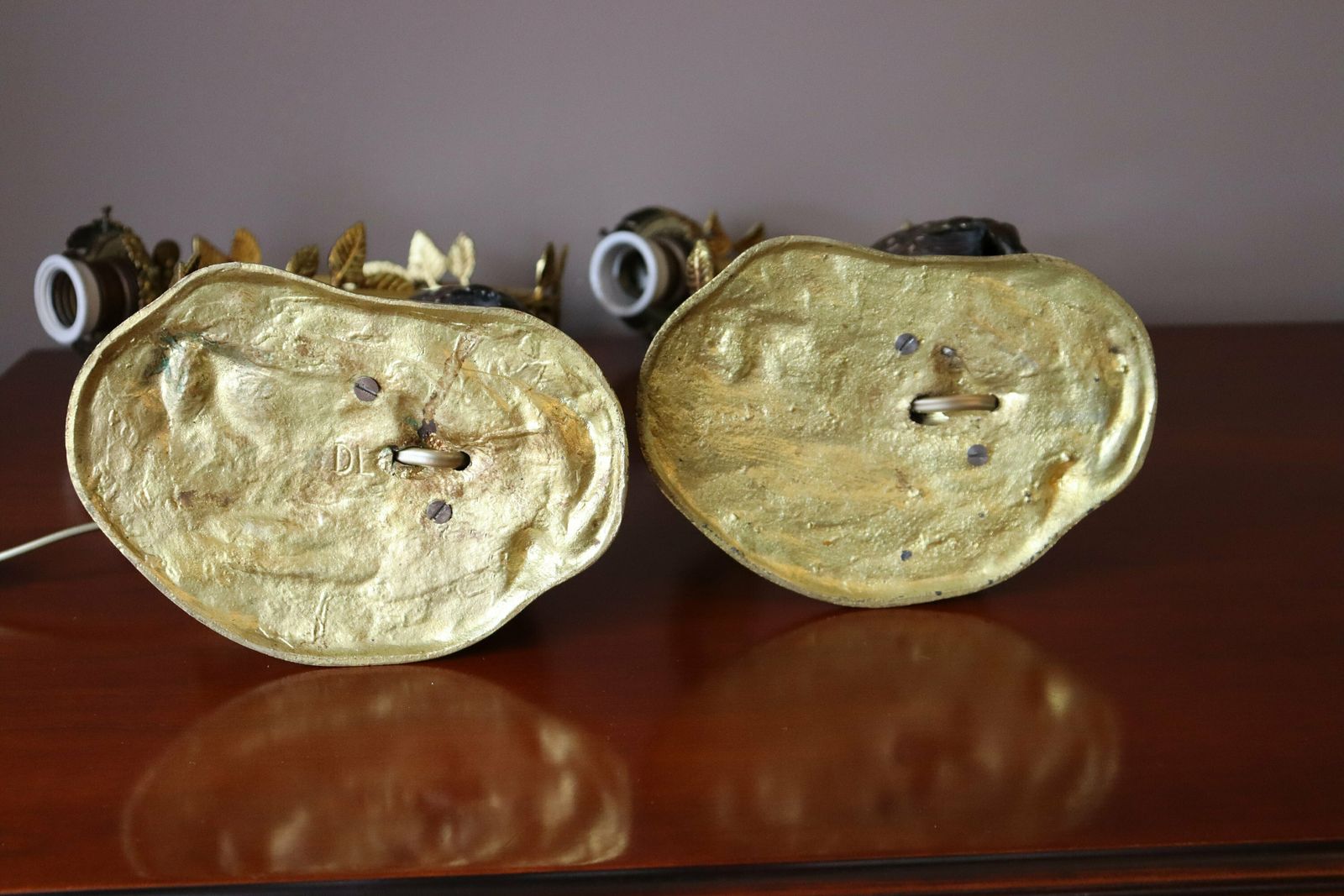 photo for sale Pair Of French Art Nouveau Bronze Heron Desk Lamps Muller Freres Luneville 1920's (St.24)