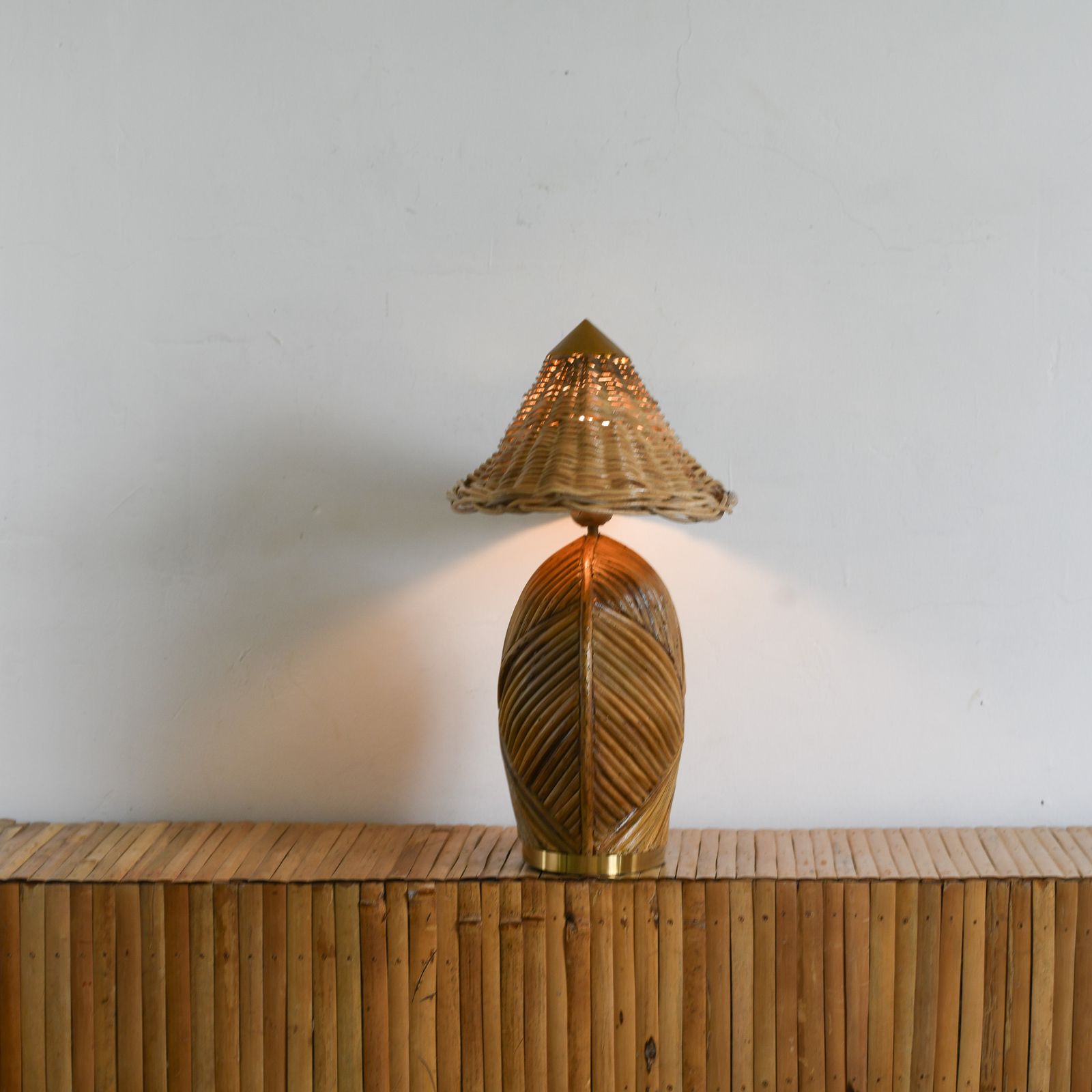 Rattan Table Lamp Mid Century Modern photo for sale
