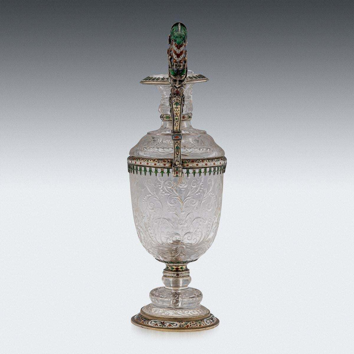Antique 19thc Austrian Silver, Enamel & Rock Crystal Ewer, Rudolf Linke C.1890 photo for sale