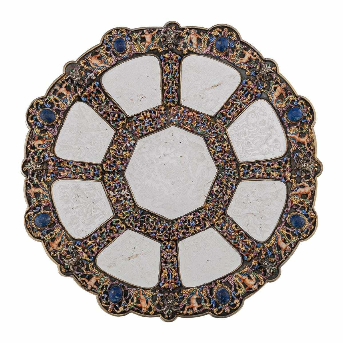 Antique 19thc Austrian Silver, Enamel & Rock Crystal Dish By Rudolf Linke C.1890