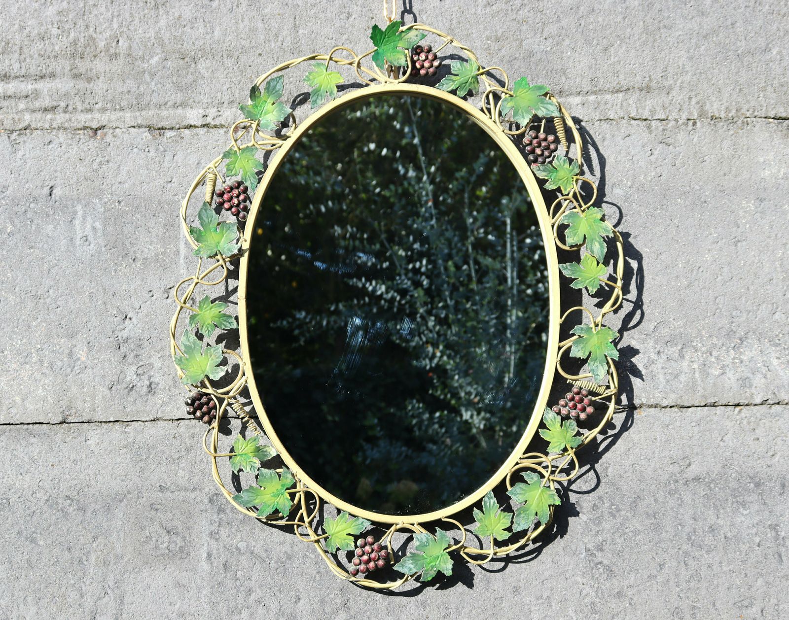 Antique Style Italian Tole Polychrome Fruit And Flower Mirror (St.115)