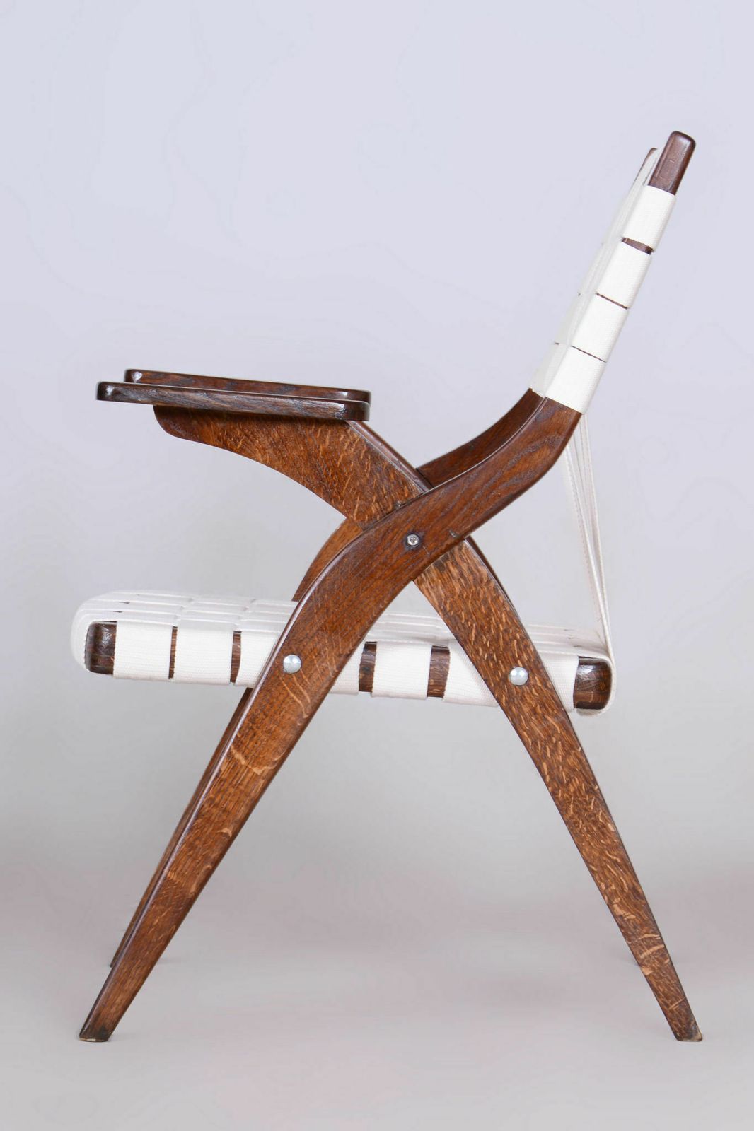 Restored Art Deco Armchair, By Jan Vaněk, Oak, Cotton, Czech, 1940s photo buy