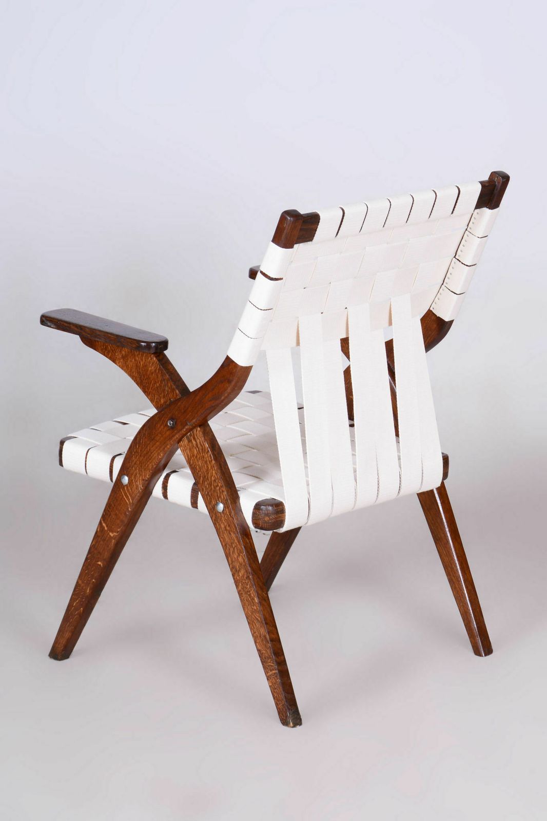 photo for sale Restored Art Deco Armchair, By Jan Vaněk, Oak, Cotton, Czech, 1940s