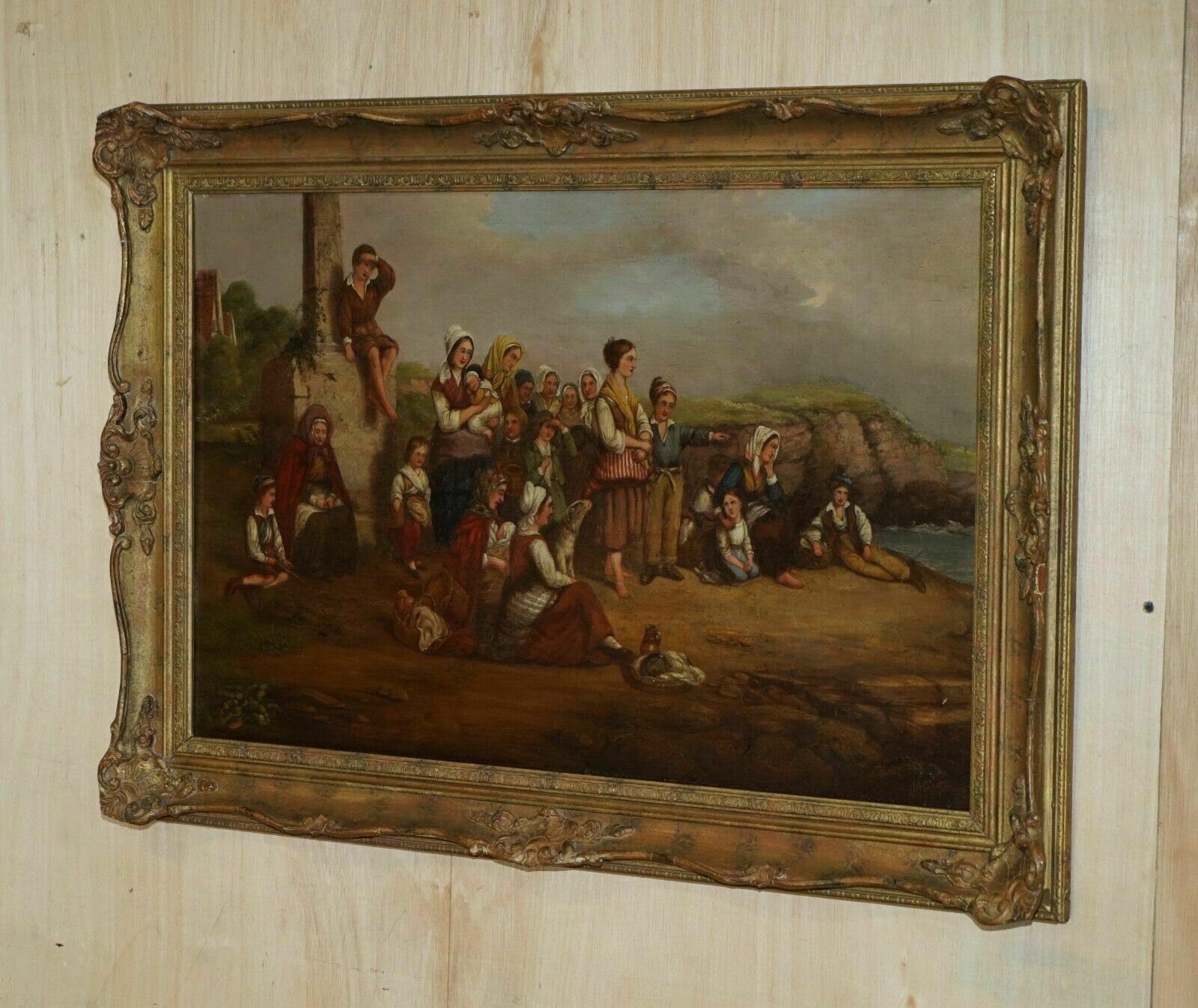 Exquisite Original W.G Foster Large Oil Painting "Waiting For The Fleets Return" photo furniture