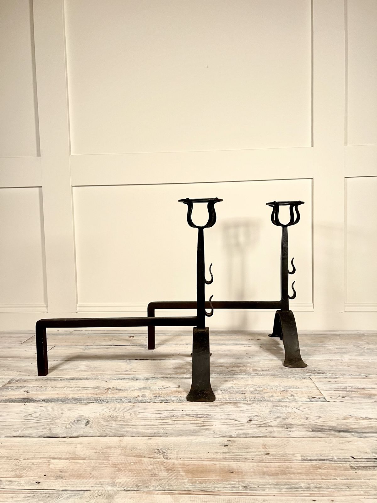 Pair Of Arts & Crafts Wrought Iron Floor Standing Low Candle Holders C.1880 photo buy
