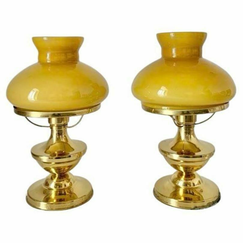 Art Deco Brass And Opaline Table Lamps, Set Of Two, Italhy 1930s photo Lighting