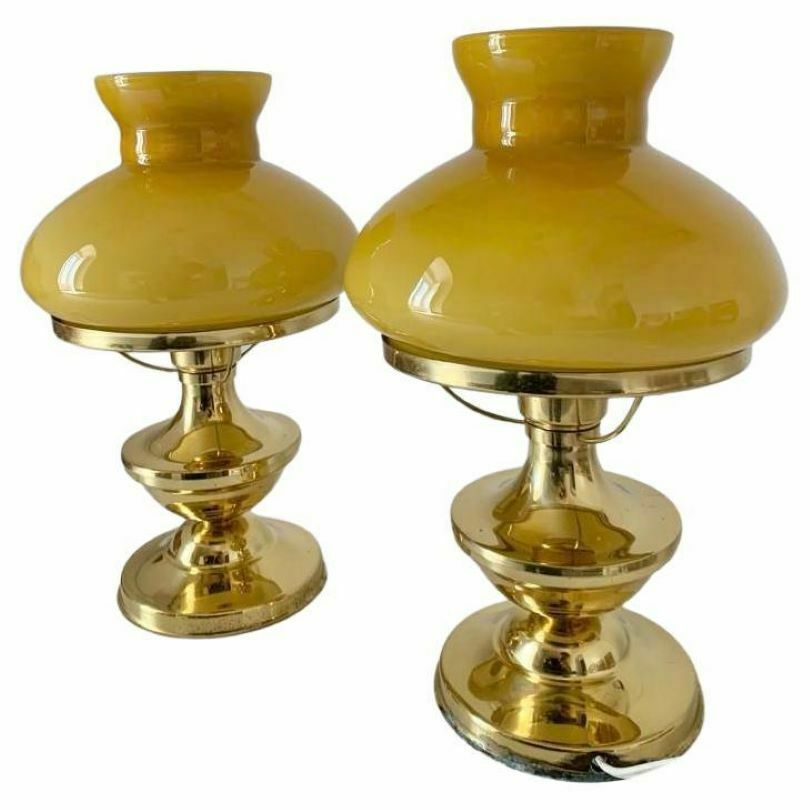 Art Deco Brass And Opaline Table Lamps, Set Of Two, Italhy 1930s photo vinterior