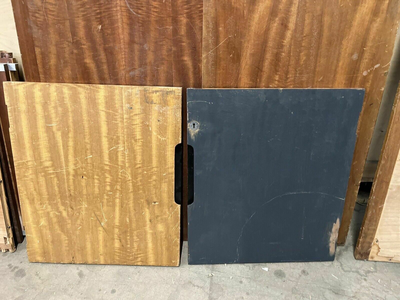 Reclaimed Iroko Wood Panels 13 Pieces School Cabinet photo furniture