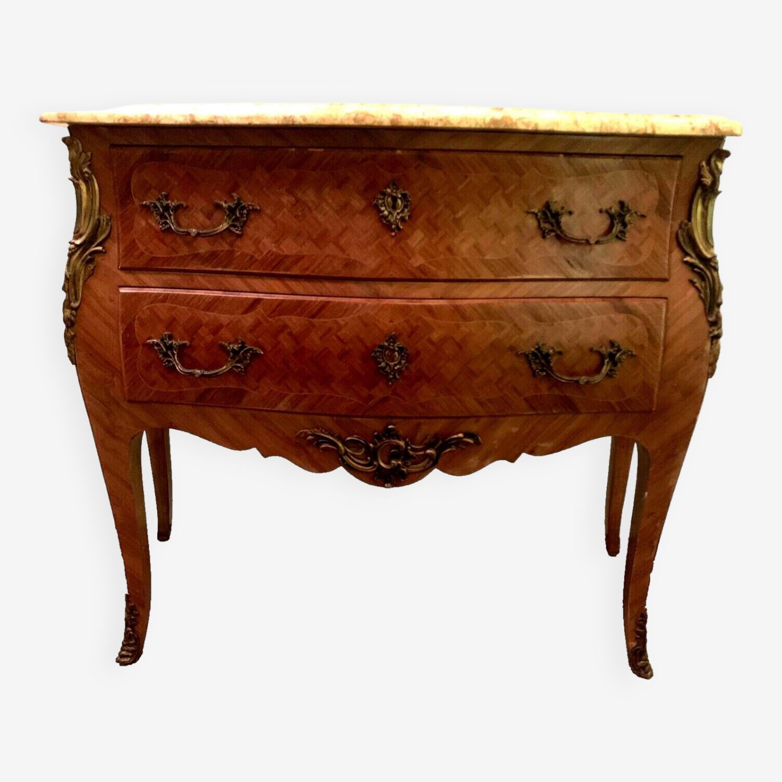 Curved Louis XV Style Chest Of Drawers 20th Century Marble Top