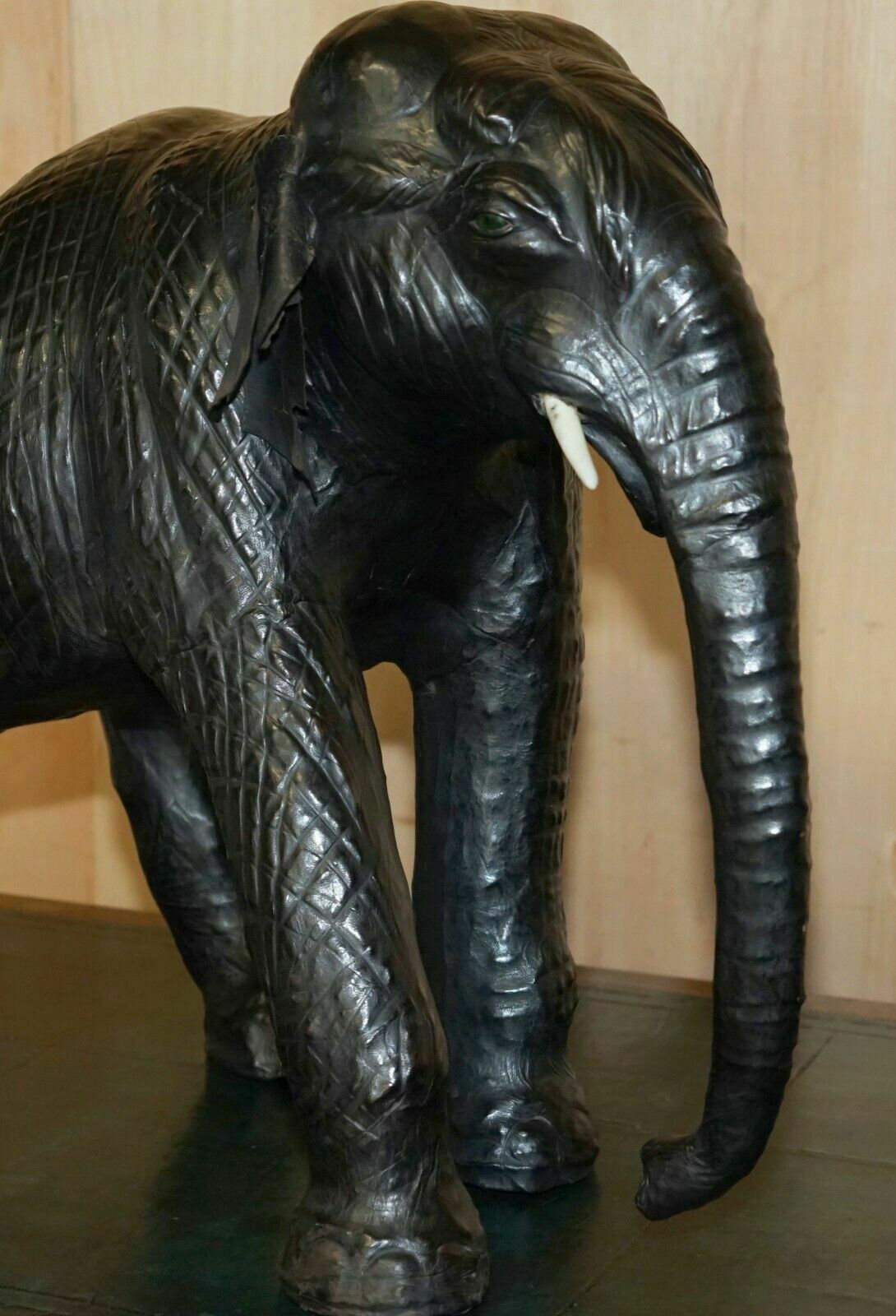 Super Rare Green Eyed Liberty's London Omersa Leather Elephant Footstool Stool photo furniture