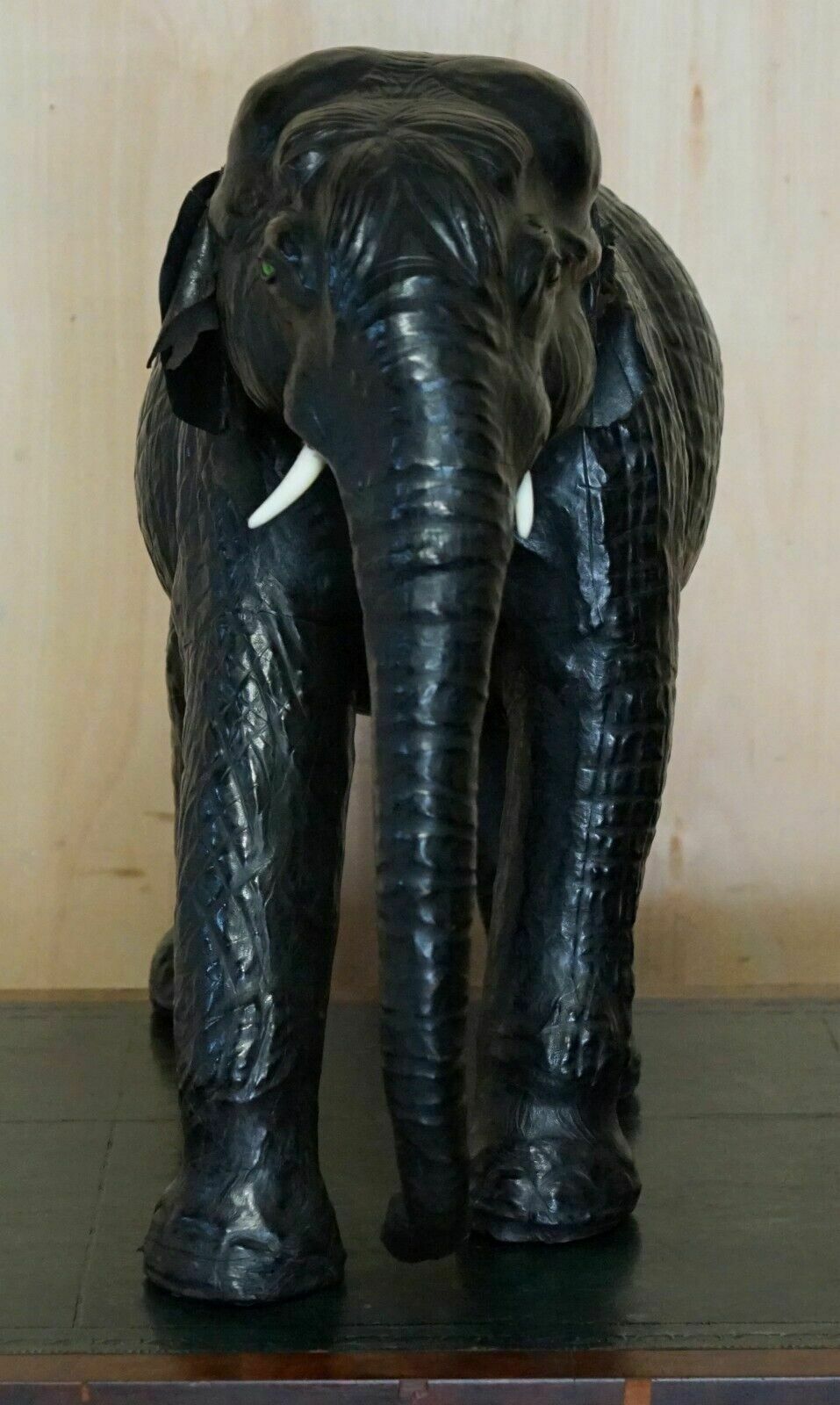 Super Rare Green Eyed Liberty's London Omersa Leather Elephant Footstool Stool photo vintage