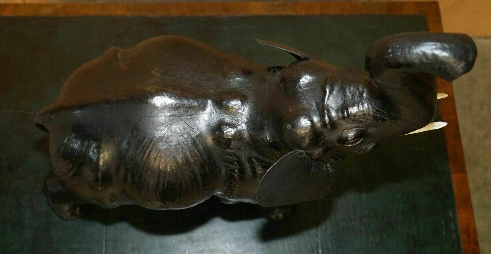 Lovely Happy Glass Eyed Liberty's London Omersa Leather Elephant Footstool Stool photo vintage