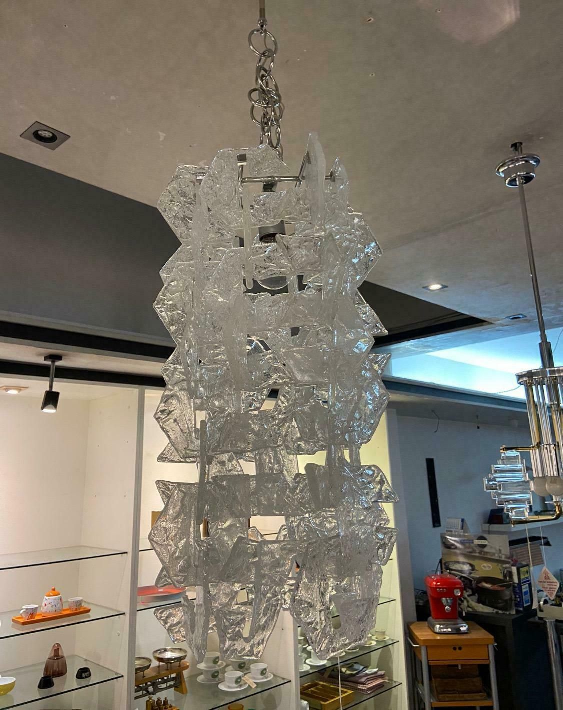 1970s Mid Century Modern Frosted Murano Glass Chandelier By Mazzega photo Lighting