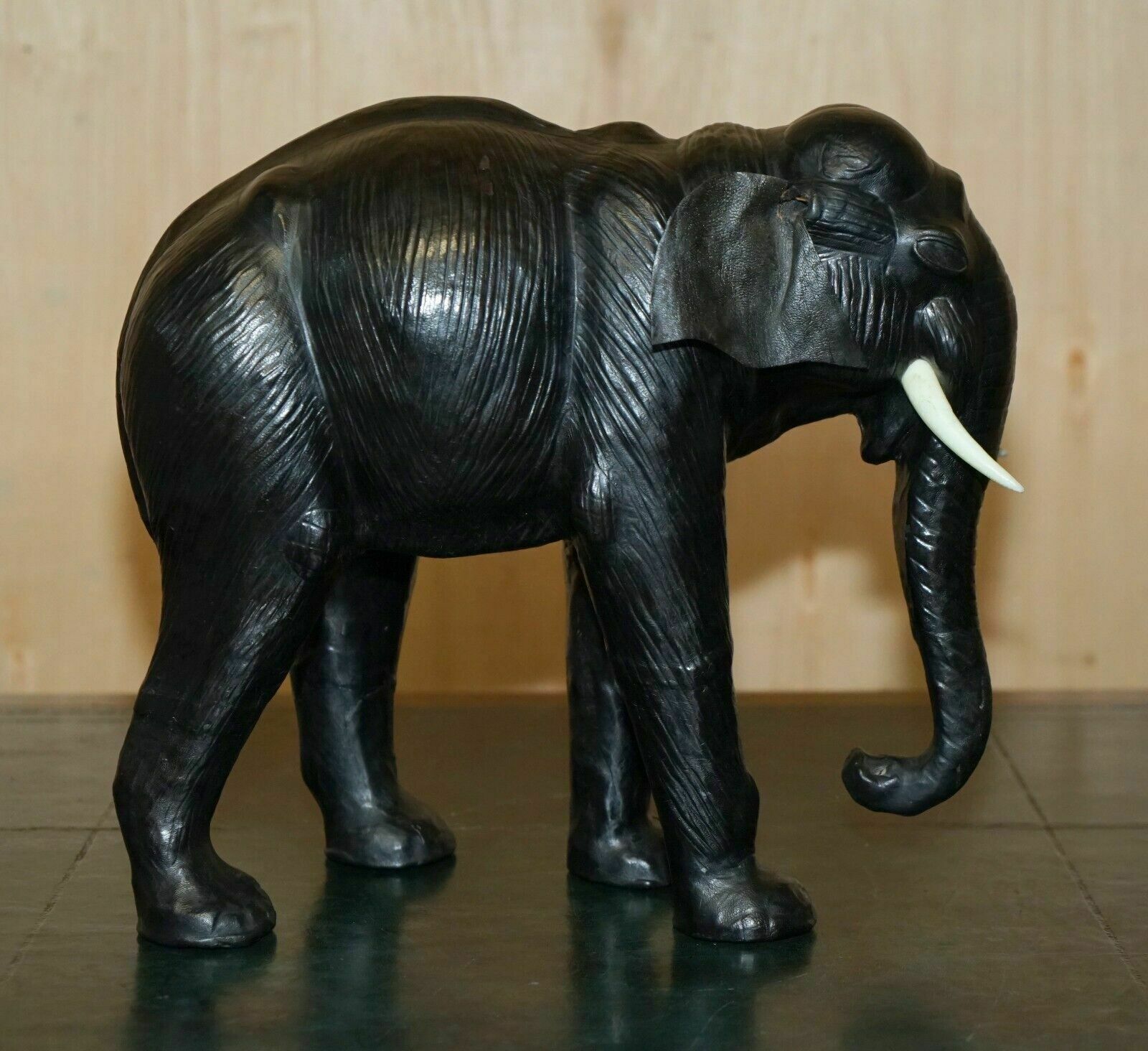 Collectable Liberty's London Omersa Leather Elephant Footstool Stool Glass Eyes photo furniture