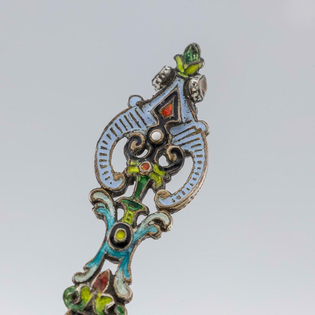 photo buy Antique 19th Century Austrian Silver, Enamel & Rock Crystal Spoons C.1880