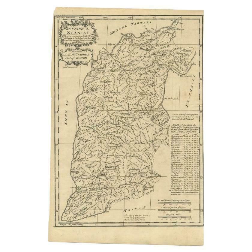 Antique Map Of The Shanxi Province Of China By Du Halde, 1738
