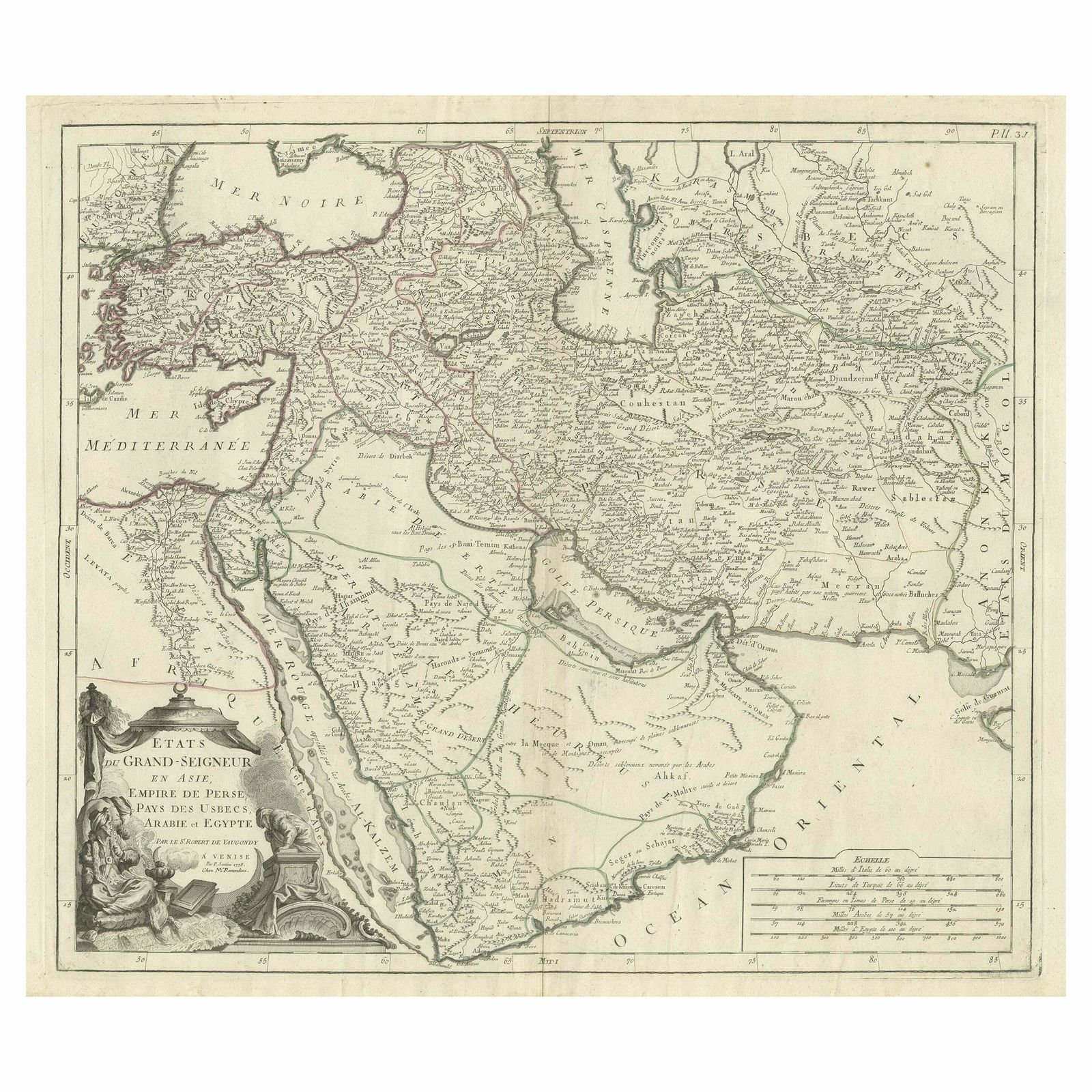 Detailed Original Antique Map Of The Turkish Empire With Arabia, 1778
