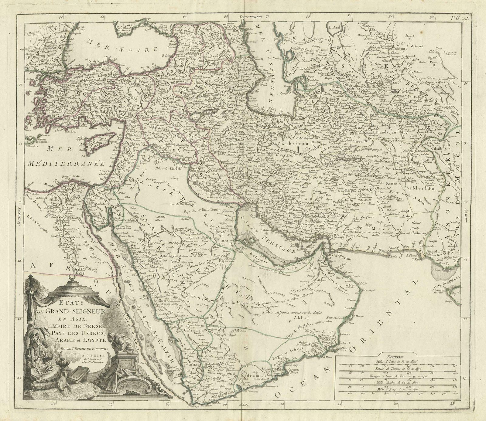 Detailed Original Antique Map Of The Turkish Empire With Arabia, 1778 photo for sale