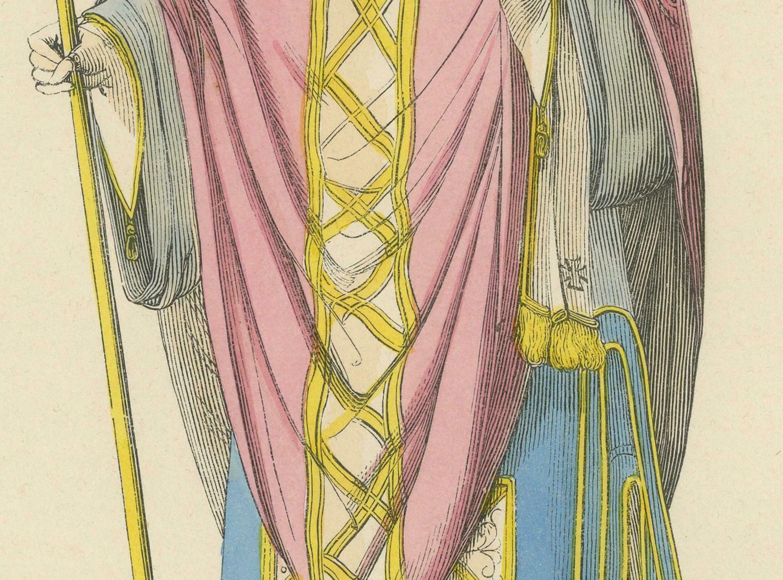 Ecclesiastical Splendor: The Archbishop's Regalia In A Lithograph Of 1847 photo for sale