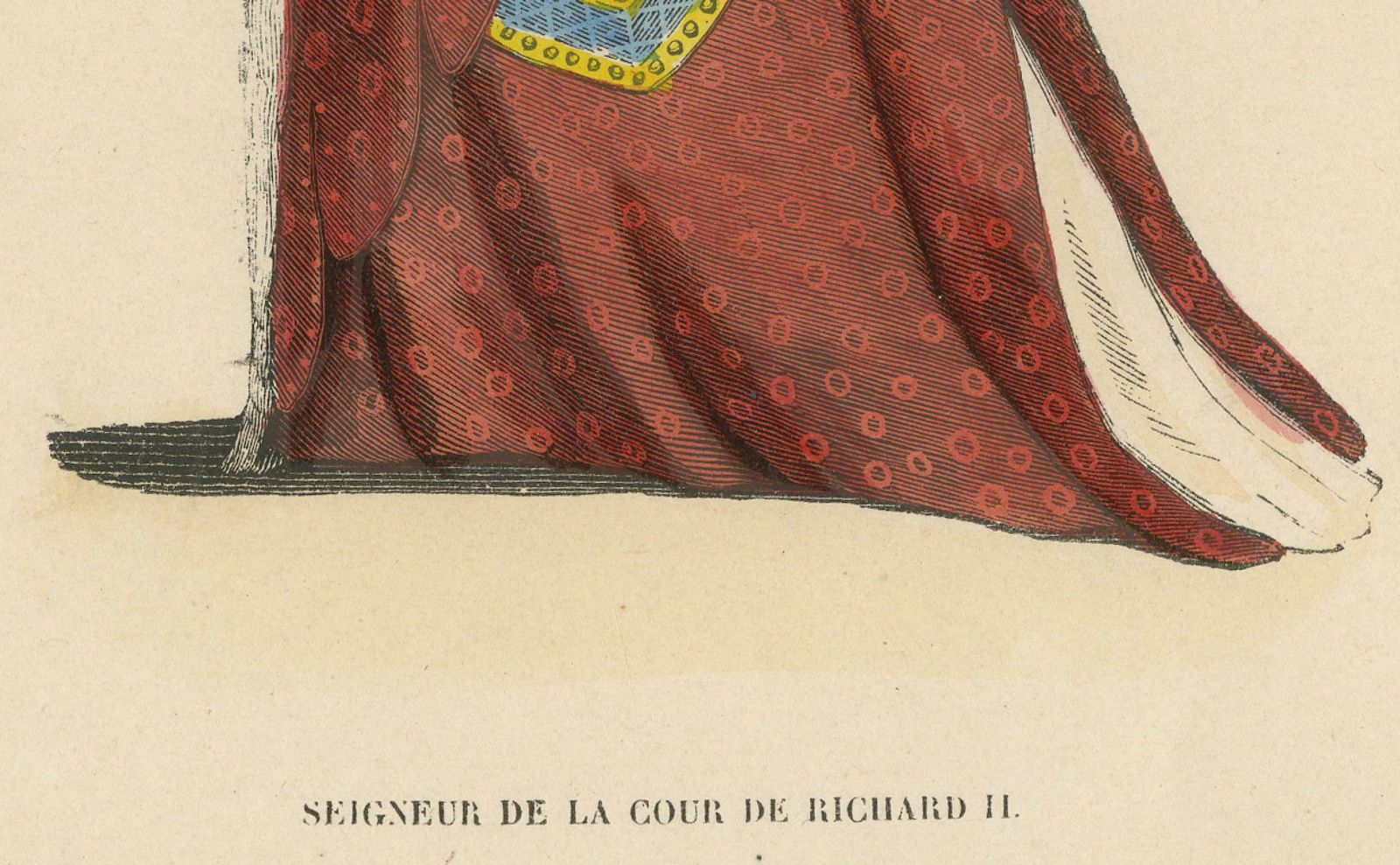Aristocratic Elegance: A Lord Of Richard II's Court, Original Old Print Of 1847 photo furniture