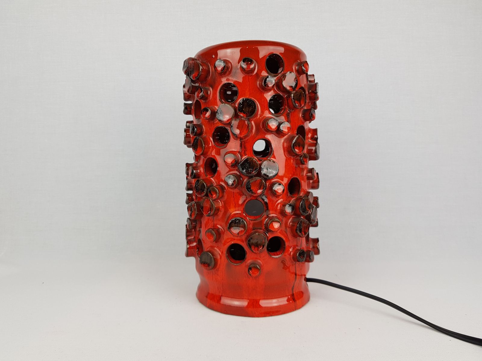 Vintage Ceramano Ceralux Decor Red Table Lamp West German Pottery 1960's 1970s Design By Gerda Heukeroth 1969