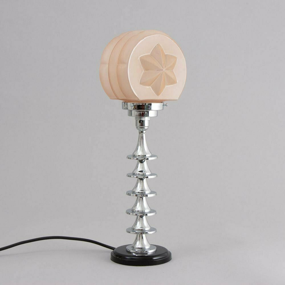 Pair Of Modernist Art Deco Table Lamps With Frosted Glass Star Shades, British C.1930 photo furniture