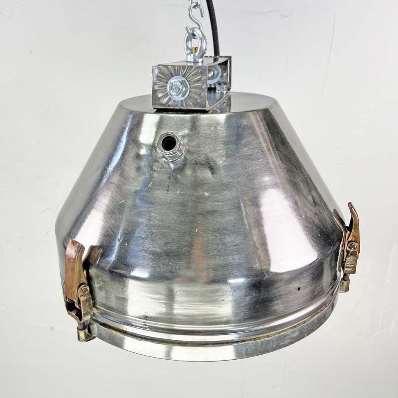 Industrial Aluminium Ceiling Pendant Light By Veb Of Germany With Cage photo for sale