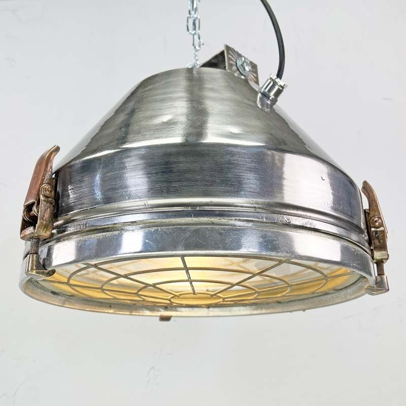 Industrial Aluminium Ceiling Pendant Light By Veb Of Germany With Cage