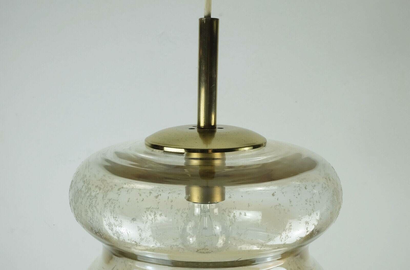 Mid Century Pendant Light In Bubble Amber Glass And Brass 1960s photo 273.4035