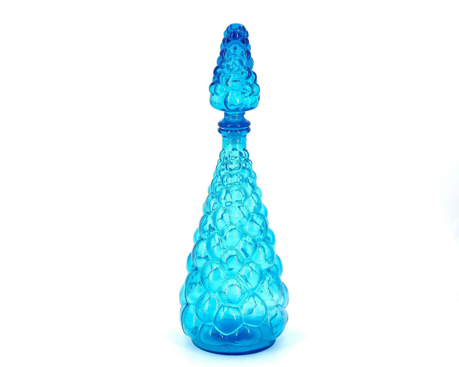Vintage Blue Bubble Glass Genie Bottle, Italian Decanter, 1960s / Empoli, Boho Chic, Bohemian, Folk, Made In Italy