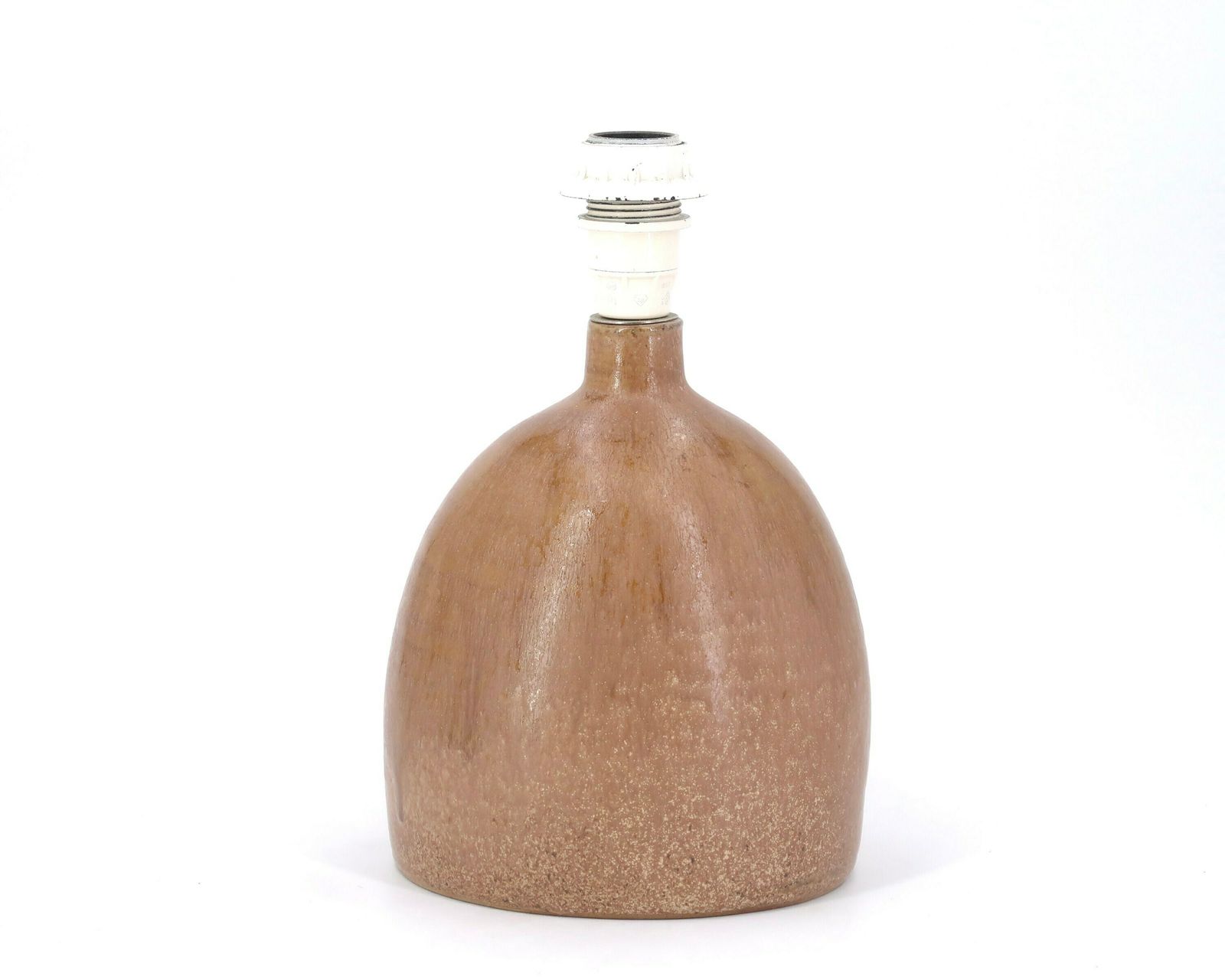French Brown Ceramic Table Lamp, Raffia Shade, 1970s / Stoneware, Beige, Boho Chic, Folk, Country photo furniture