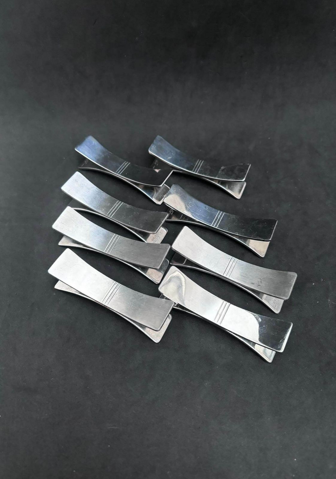 Knife Rest Set Of 8 French Vintage Letang Remy Stainless Steel Mid Century Modern Modernist Wedding Gift Cutlery Rest Hostess Gift 1950s photo vinterior
